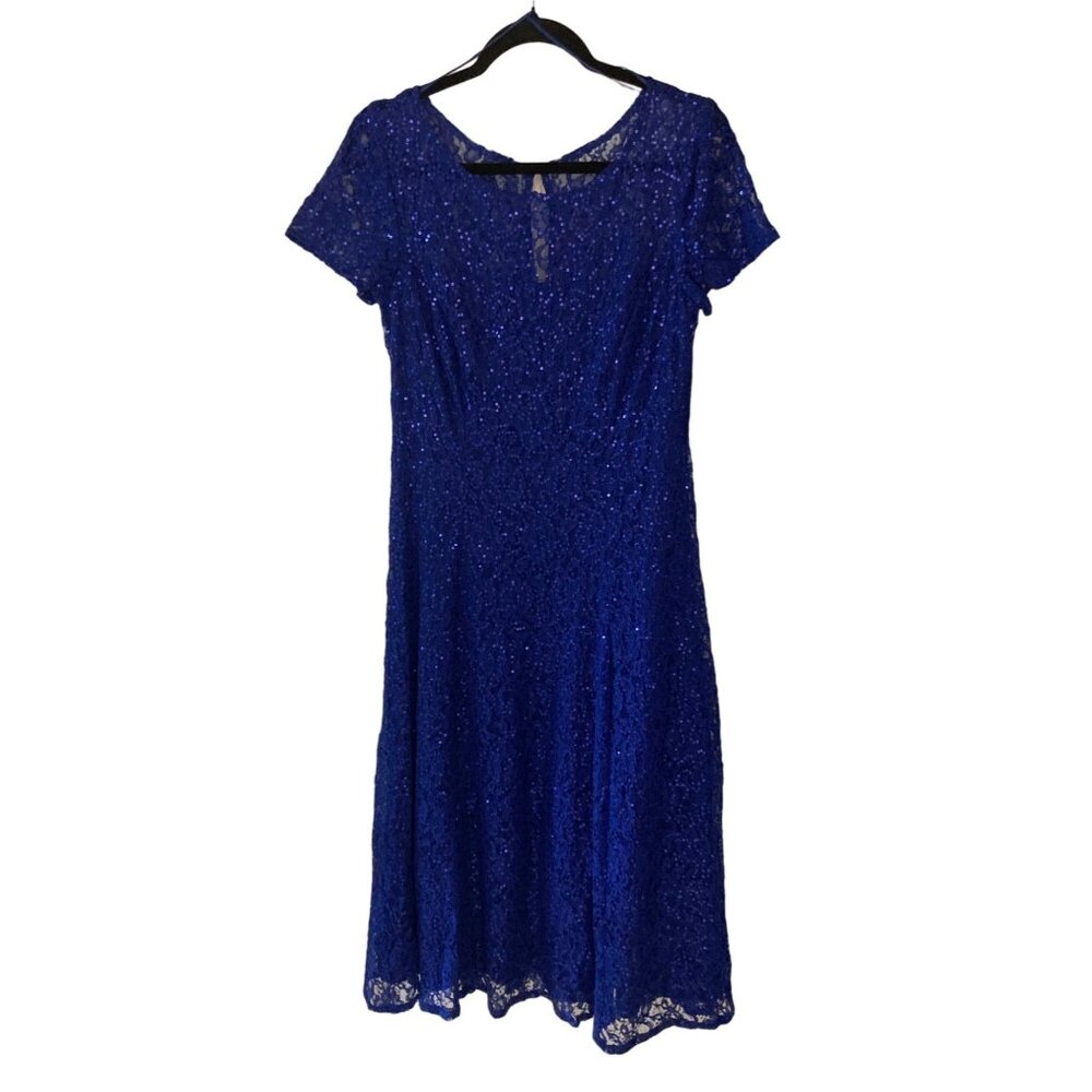 NWT  SLNY Fashions Sequined Lace Midi Dress  Iris Blue Sz  Varies